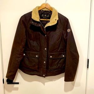 BARBOUR. brown WAXED, WATER RESISTANT Sherling collar winter coat